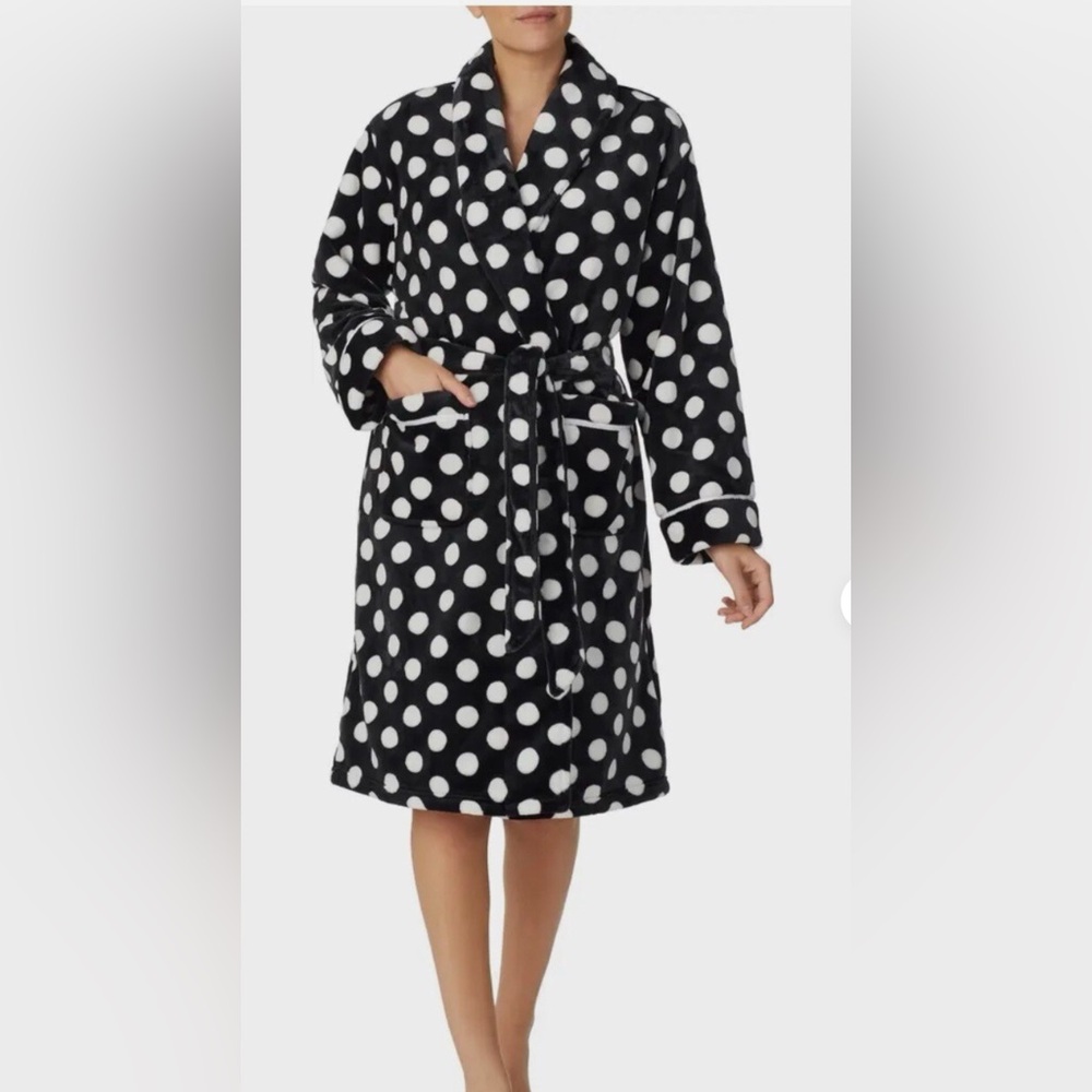 NWOT Kate spade Black and Pink Polka Dot Robe